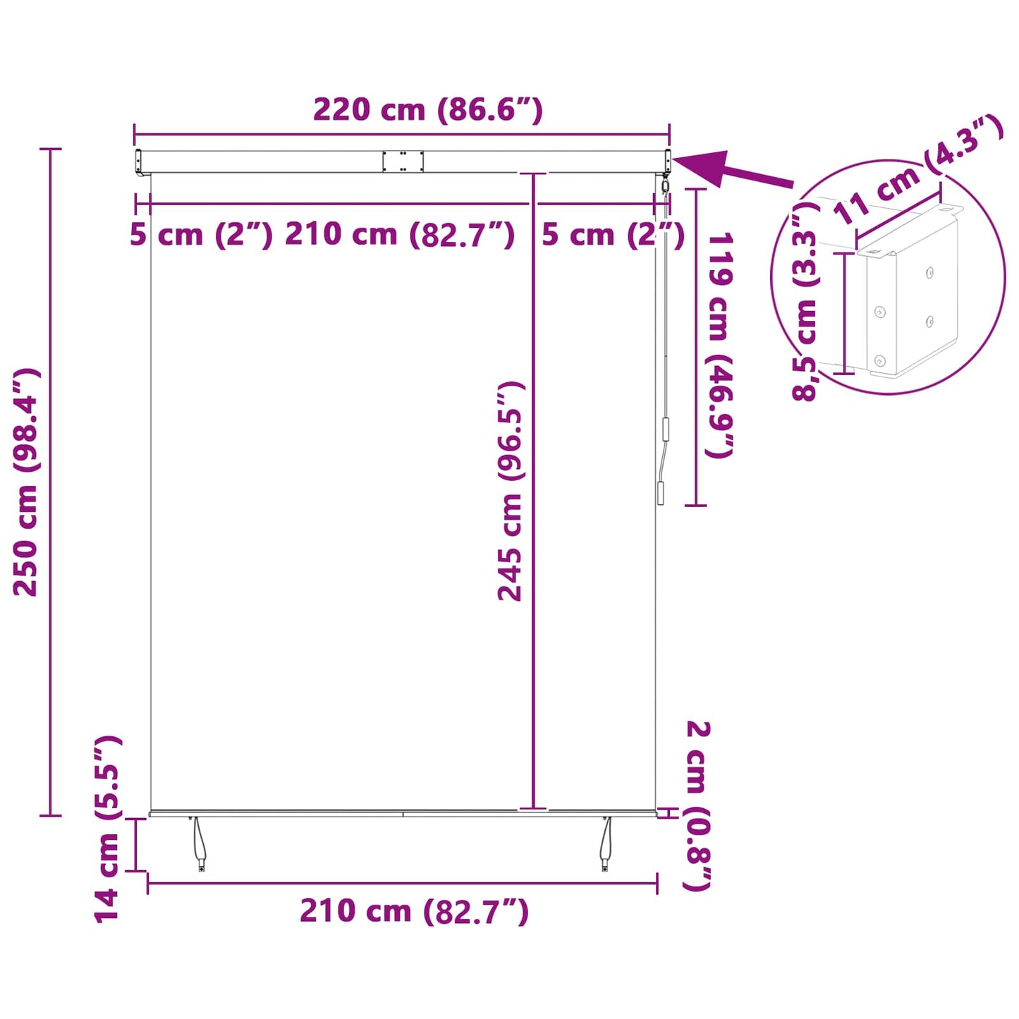 vidaXL Rollo mit Vorhängen Anthrazit 200 x 250 cm Stoff und Aluminium