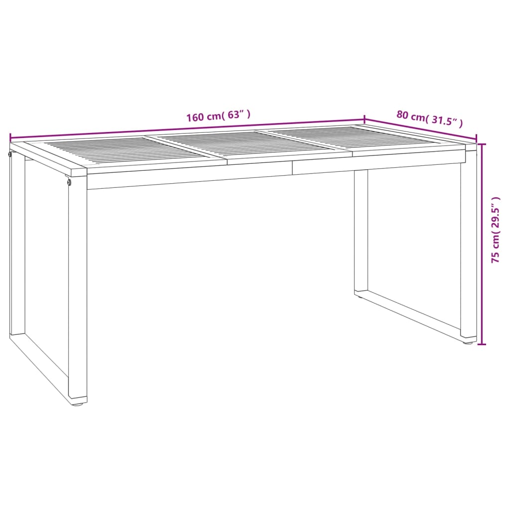 vidaXL Table de jardin avec pieds en U 160x80x75 cm Bois d'acacia massif