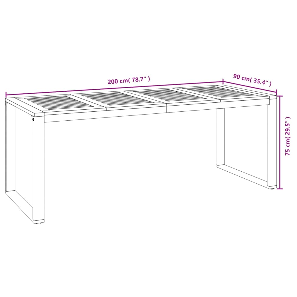 vidaXL Gartentisch mit Gestell U-Form 200x90x75 cm Akazie Massivholz