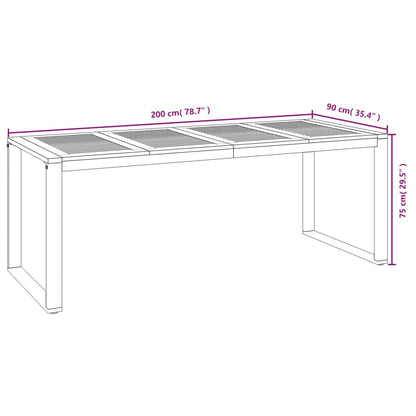 vidaXL Gartentisch mit Gestell U-Form 200x90x75 cm Akazie Massivholz
