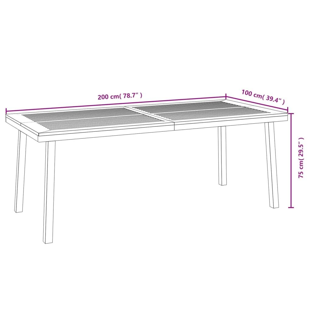 vidaXL Table de jardin 200x100x75 cm en bois d'acacia massif