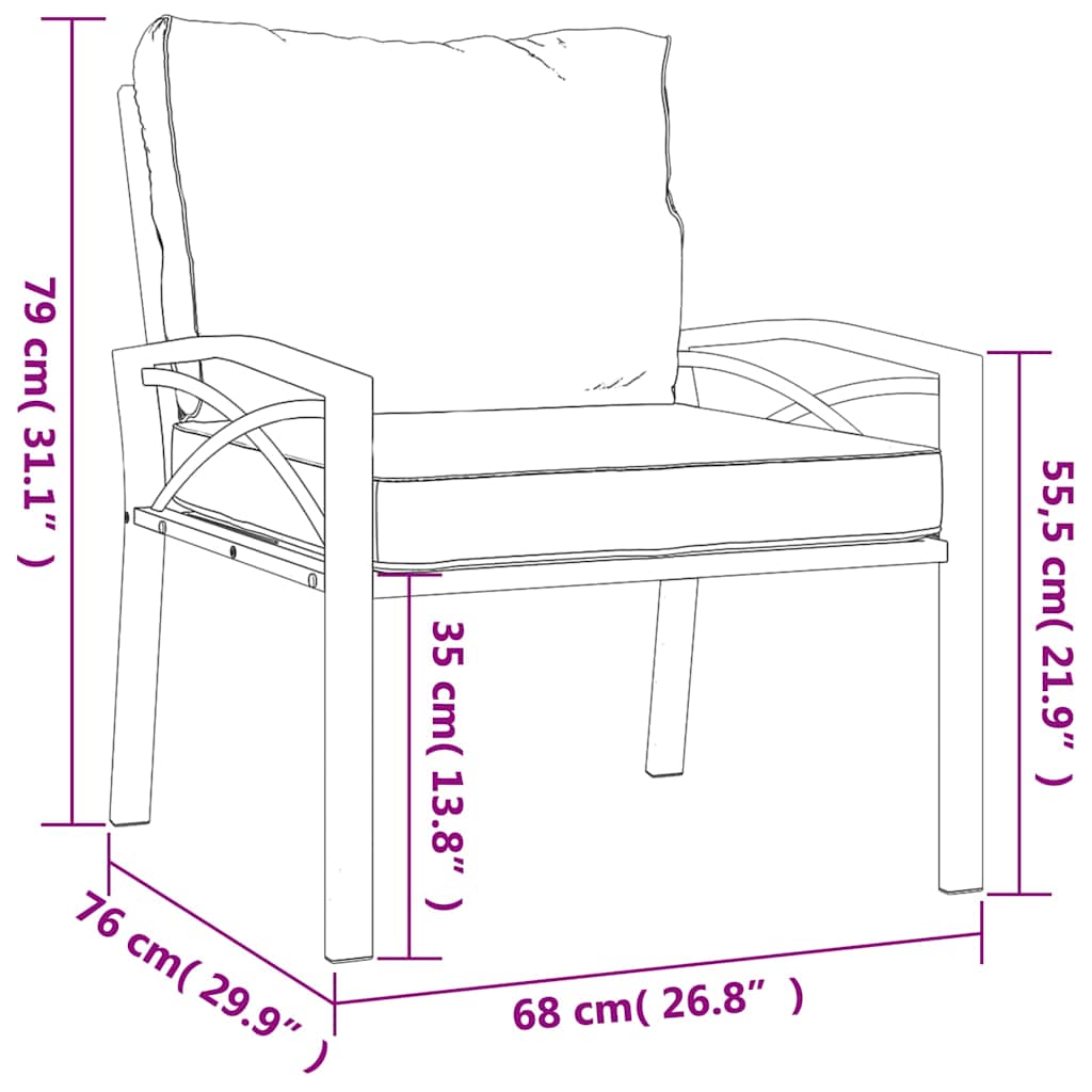 vidaXL Gartenstuhl mit Grauen Kissen 68x76x79 cm Stahl