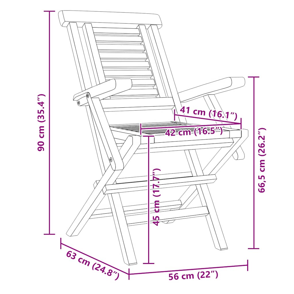 vidaXL Chaises de jardin 2 pcs Pliantes 56x63x90 cm Bois de teck massif