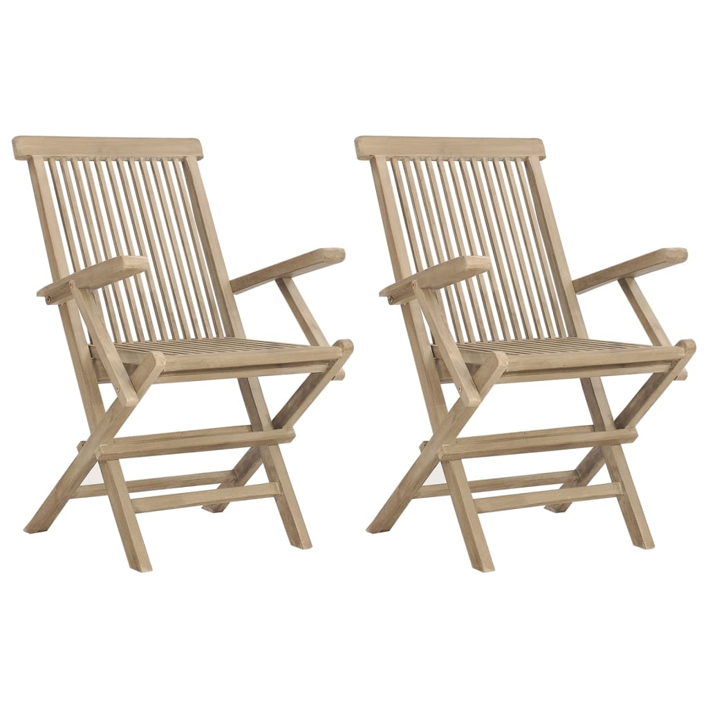vidaXL Chaises de jardin 2 pcs Pliantes Gris 56x61x89 cm Bois de teck massif