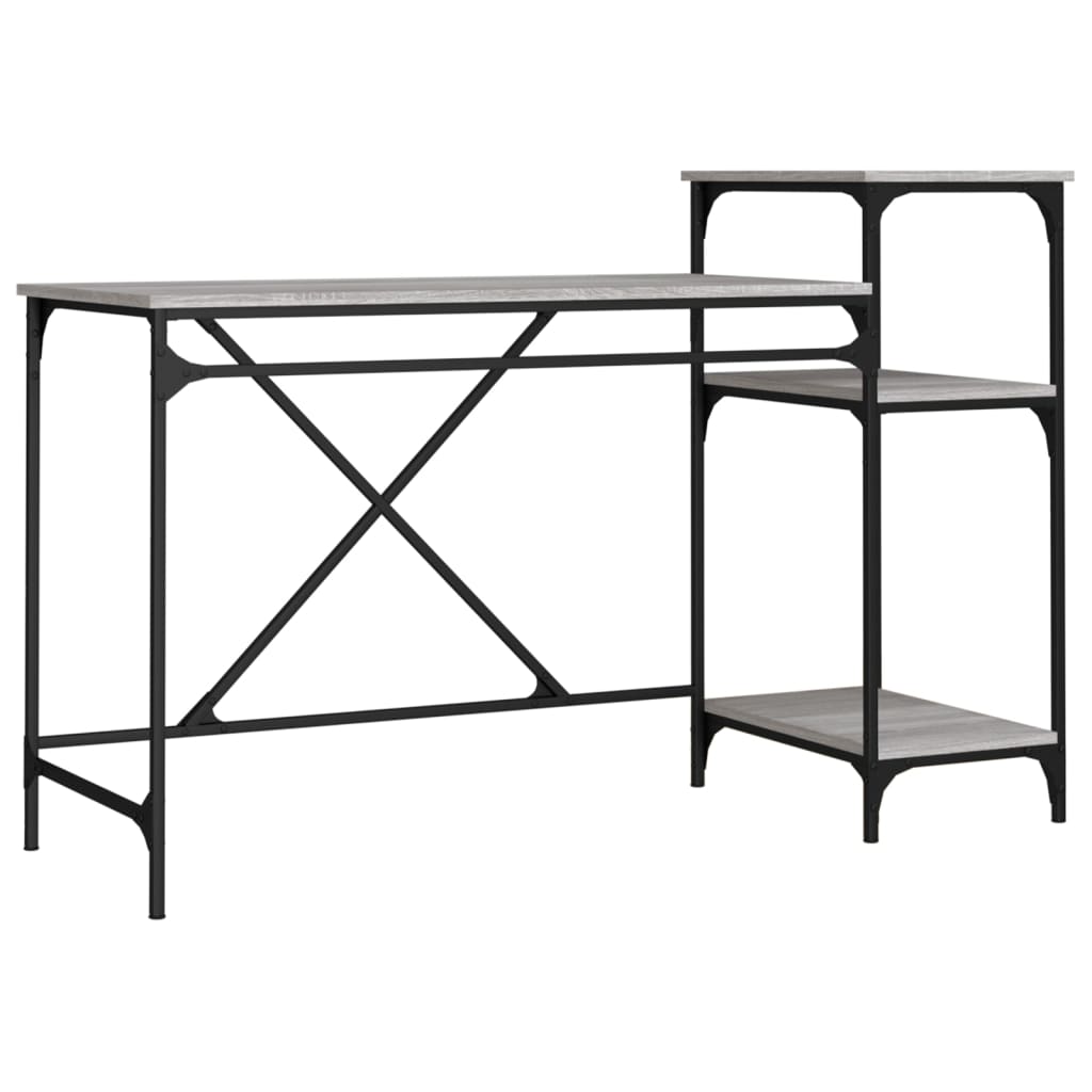 vidaXL Schreibtisch mit Regal Grau Sonoma 135x50x90 cm Holzwerkstoff