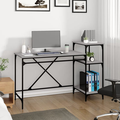 vidaXL Schreibtisch mit Regal Grau Sonoma 135x50x90 cm Holzwerkstoff