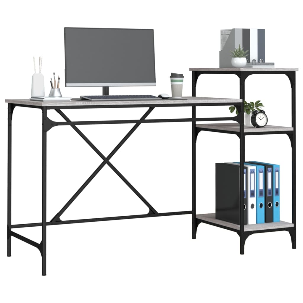vidaXL Schreibtisch mit Regal Grau Sonoma 135x50x90 cm Holzwerkstoff