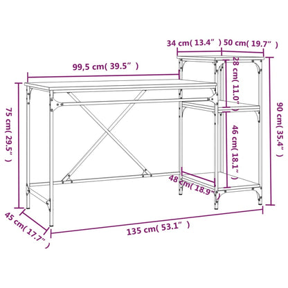 vidaXL Schreibtisch mit Regal Grau Sonoma 135x50x90 cm Holzwerkstoff