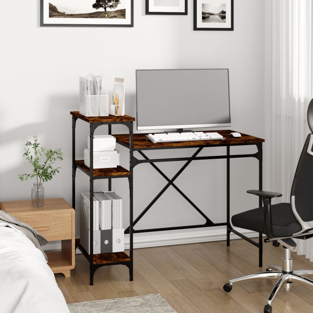 vidaXL Bureau avec étagère Chêne fumé 105x50x90 cm Bois d'ingénierie