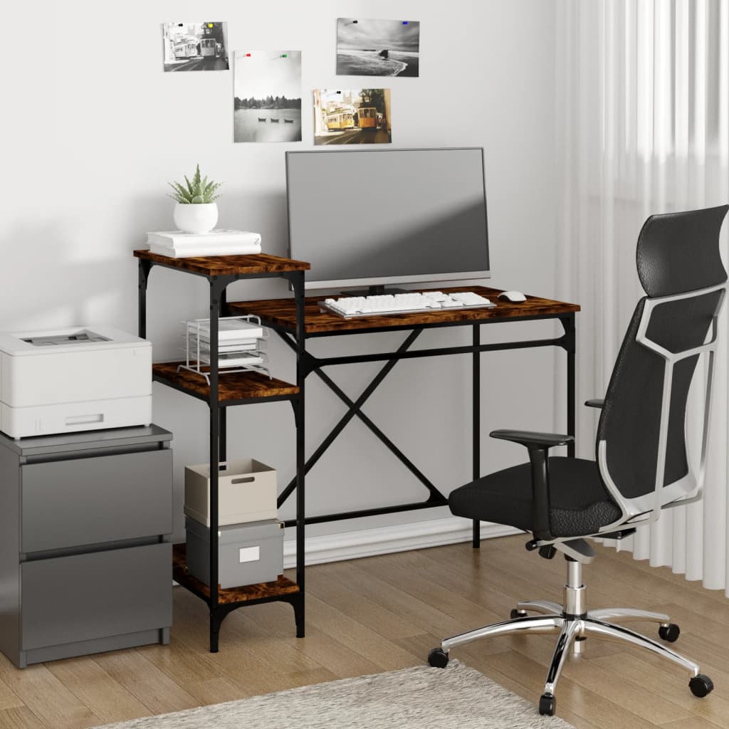 vidaXL Bureau avec étagère Chêne fumé 105x50x90 cm Bois d'ingénierie