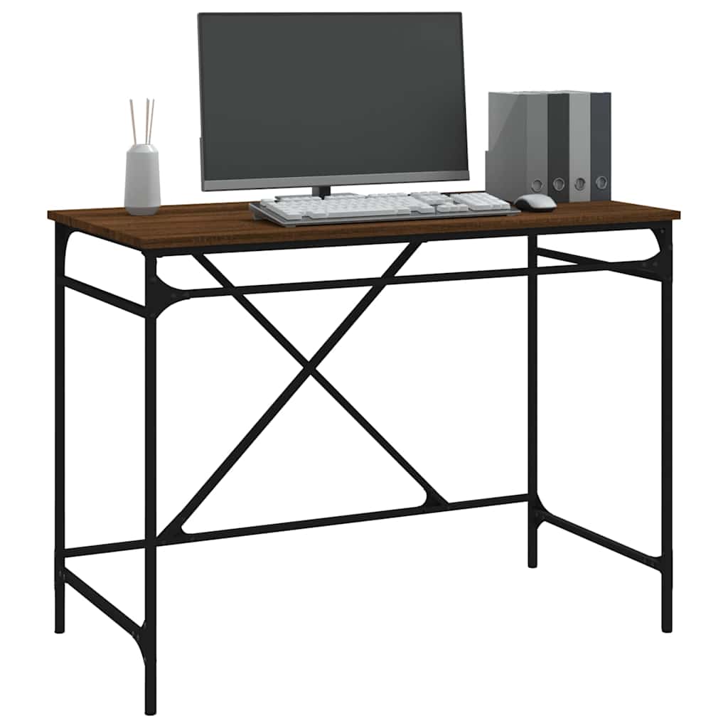 vidaXL Bureau chêne brun 100x50x75 cm en bois d'ingénierie et fer
