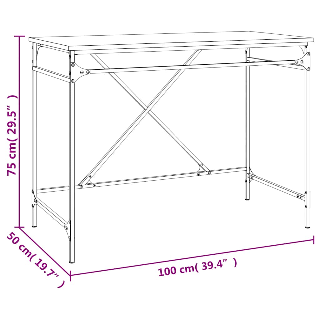 vidaXL Bureau chêne brun 100x50x75 cm en bois d'ingénierie et fer