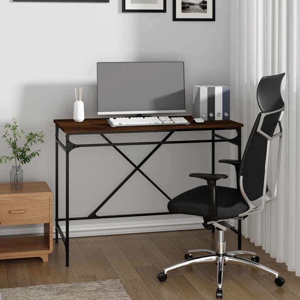 vidaXL Bureau chêne brun 100x50x75 cm en bois d'ingénierie et fer