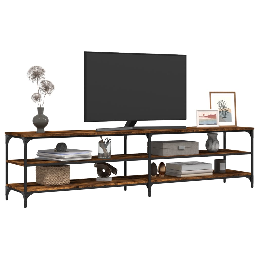 vidaXL Meuble TV chêne fumé 200x30x50 cm Bois d'ingénierie et métal