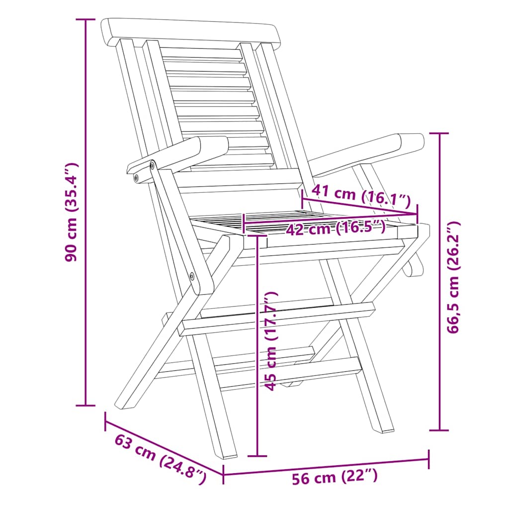 vidaXL Gartenstühle 4 Stk. Klappbar 56x63x90 cm Massivholz Teak