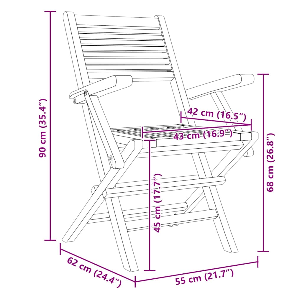 vidaXL Chaises de jardin 6 pcs Pliables 55x62x90 cm Bois de teck massif
