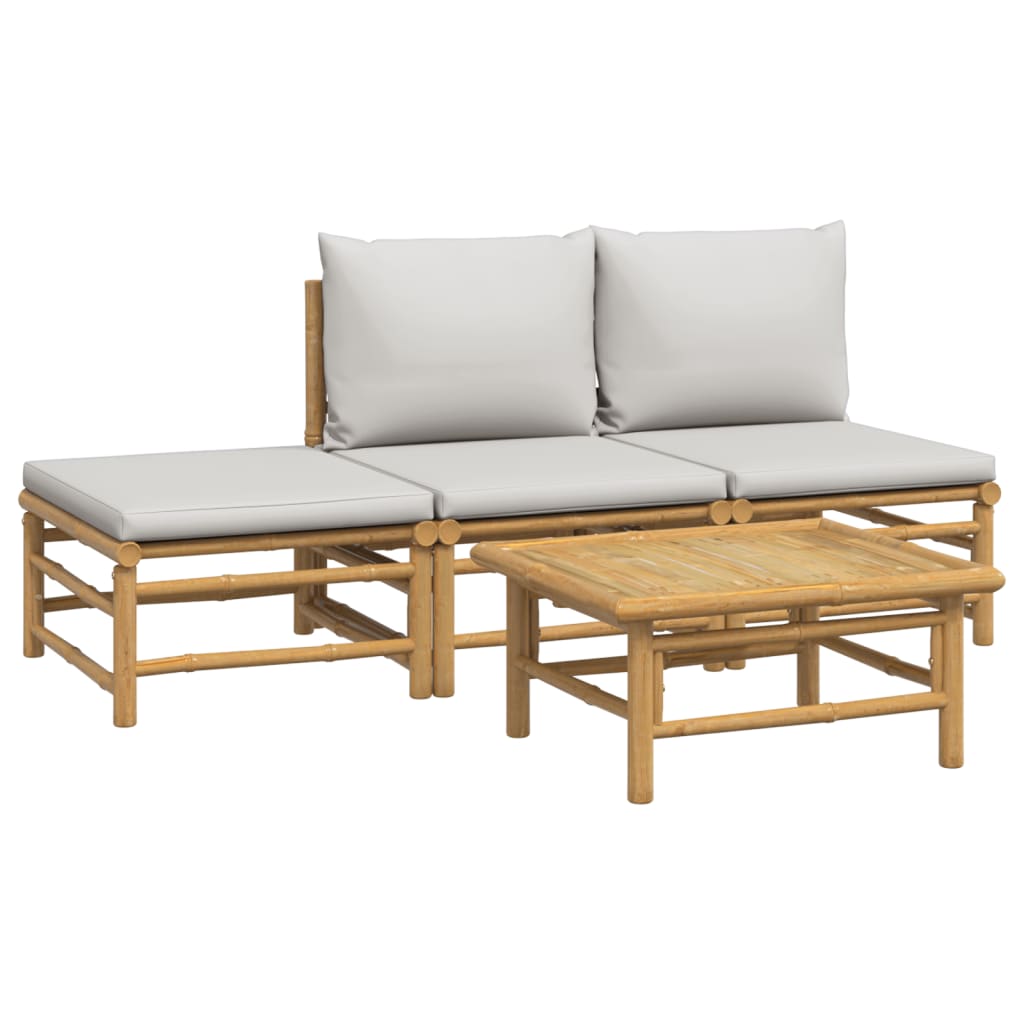 vidaXL Ensemble de mobilier de jardin 4 pièces avec coussins gris clair Bambou