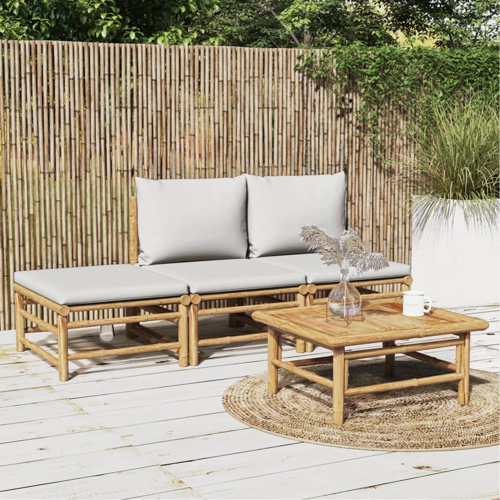 vidaXL Ensemble de mobilier de jardin 4 pièces avec coussins gris clair Bambou