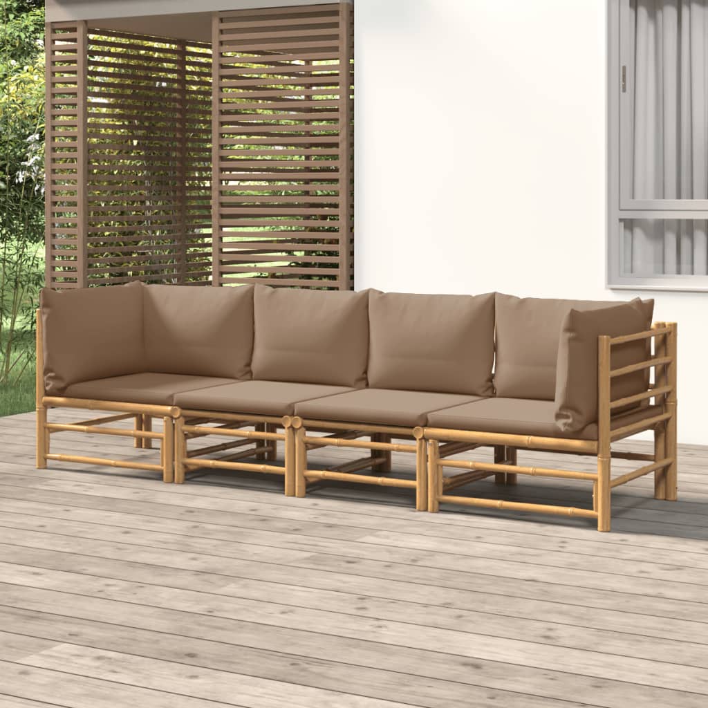 vidaXL Ensemble de meubles de jardin 4 pcs avec coussins taupe Bambou