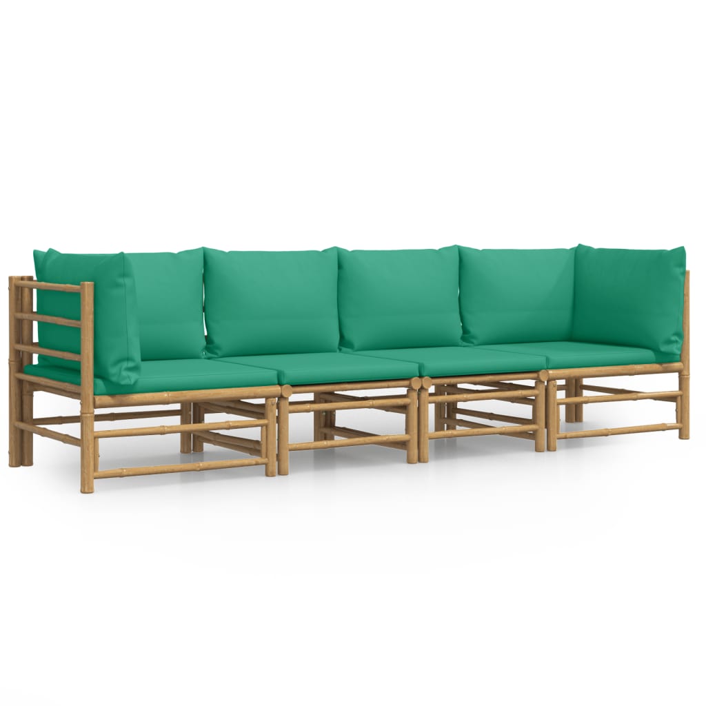 vidaXL 4-tlg. Garten-Lounge-Set mit Grünen Kissen Bambus