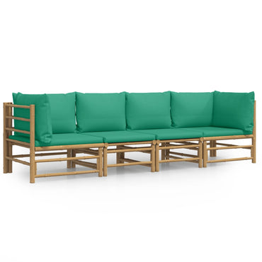 vidaXL 4-tlg. Garten-Lounge-Set mit Grünen Kissen Bambus