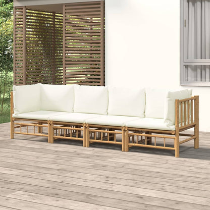 vidaXL Ensemble de salon de jardin 4 pcs avec coussins crème Bambou