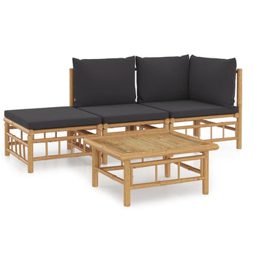 vidaXL Salon de jardin 4 pcs avec coussins gris foncé Bambou