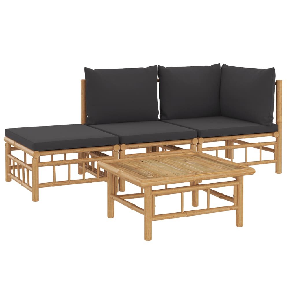 vidaXL Salon de jardin 4 pcs avec coussins gris foncé Bambou