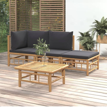 vidaXL Salon de jardin 4 pcs avec coussins gris foncé Bambou