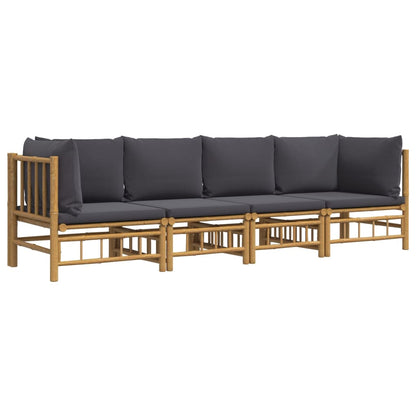 vidaXL 4-tlg. Garten-Lounge-Set mit Dunkelgrauen Kissen Bambus