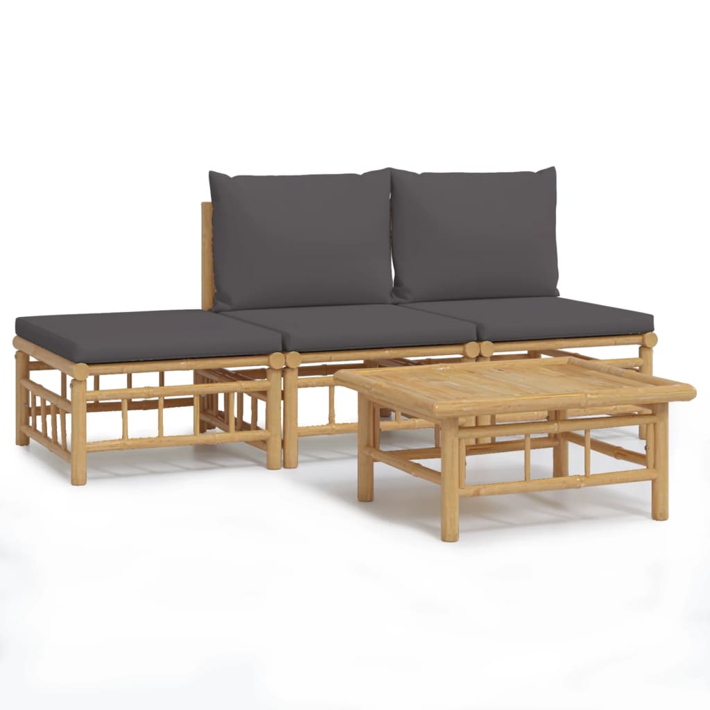 vidaXL Salon de jardin 4 pcs avec coussins gris foncé Bambou