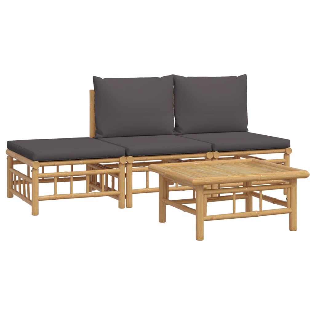 vidaXL Salon de jardin 4 pcs avec coussins gris foncé Bambou