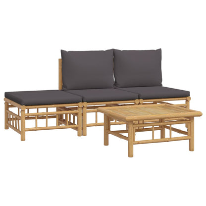 vidaXL Salon de jardin 4 pcs avec coussins gris foncé Bambou