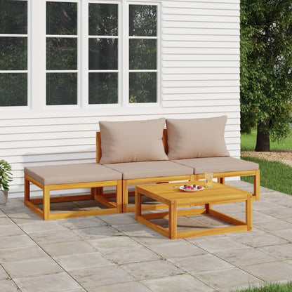 vidaXL Ensemble de mobilier de jardin 4 pcs avec coussins taupe Bois massif