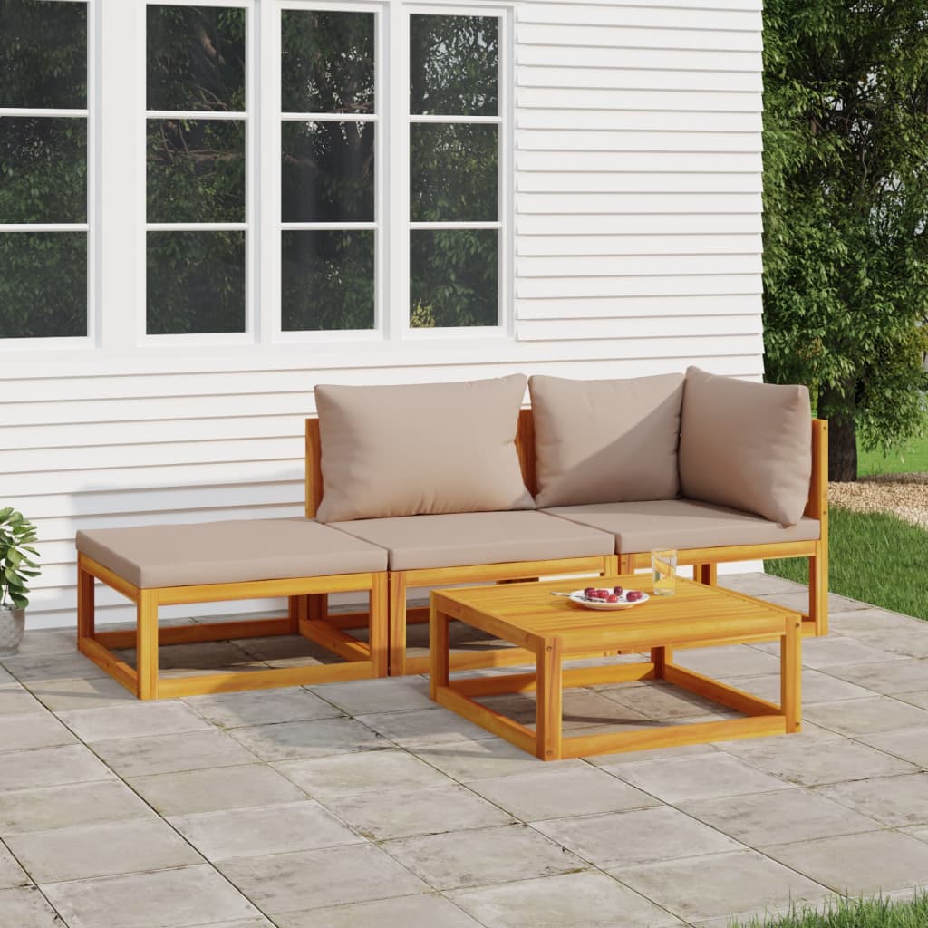 vidaXL Ensemble de mobilier de jardin 4 pcs avec coussins taupe Bois massif