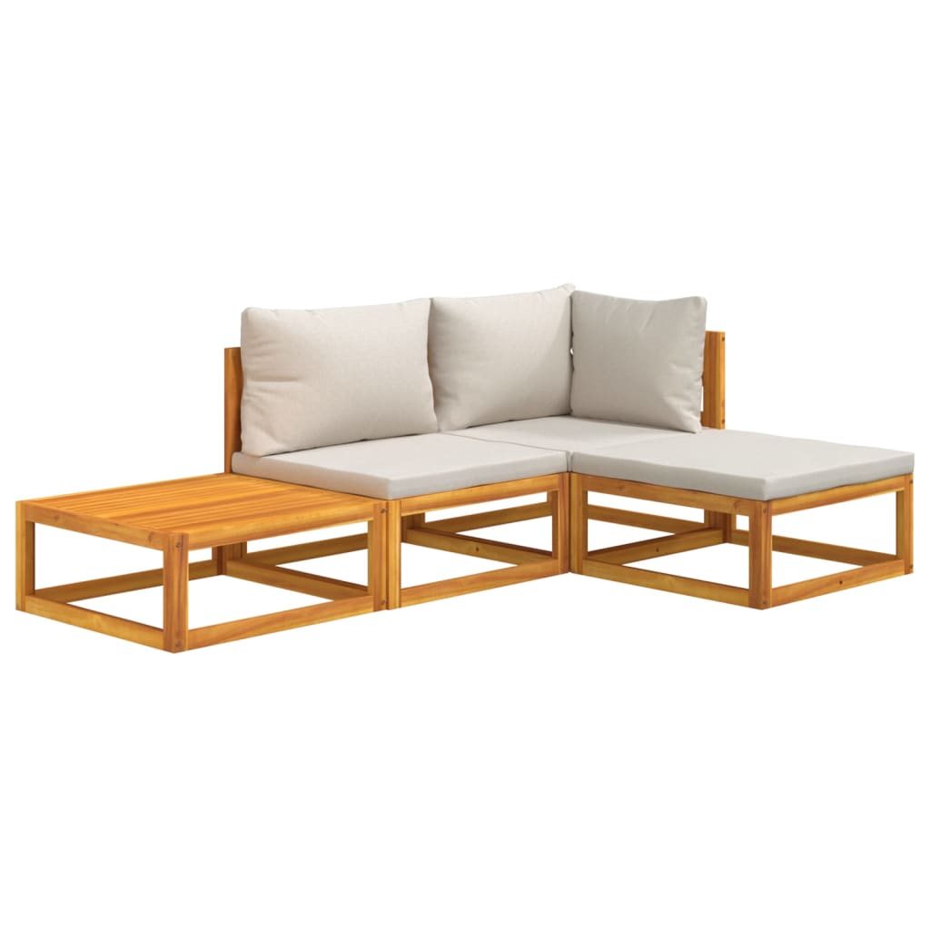 vidaXL 4-tlg. Garten-Lounge-Set mit Hellgrauen Kissen Massivholz