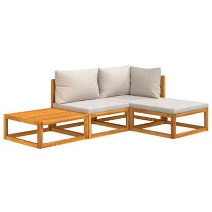 vidaXL 4-tlg. Garten-Lounge-Set mit Hellgrauen Kissen Massivholz