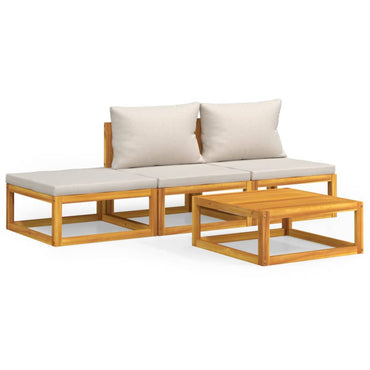 vidaXL Ensemble de jardin 4 pcs avec coussins gris clair Bois massif