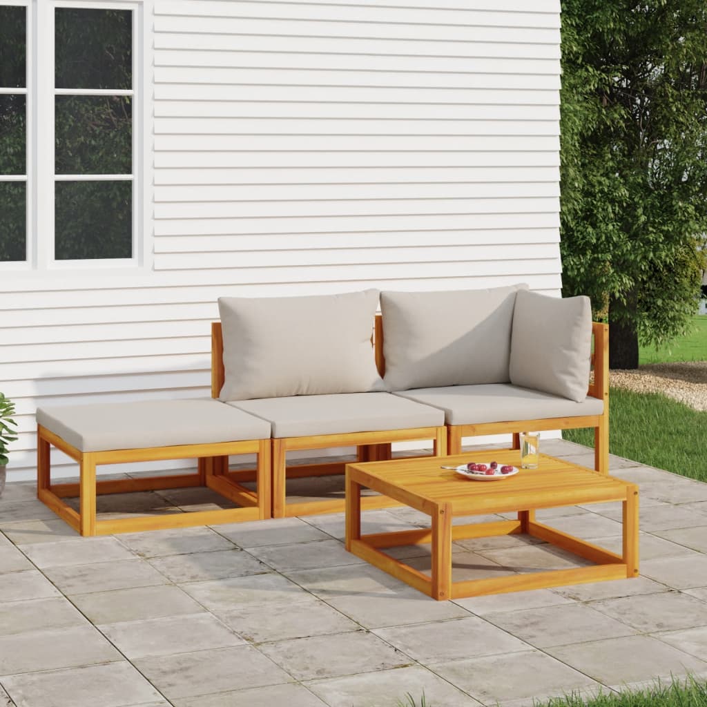 vidaXL Ensemble de jardin 4 pcs avec coussins gris clair Bois massif