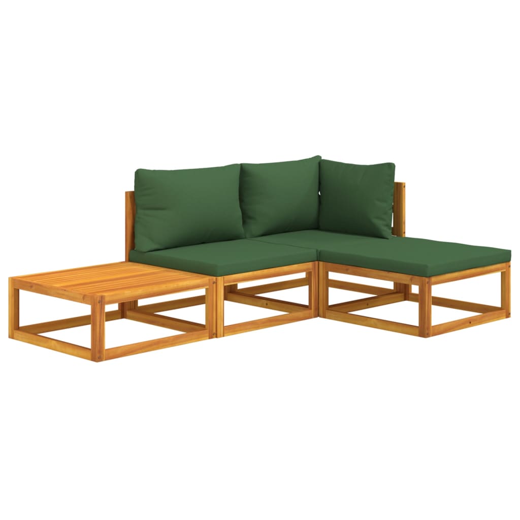 vidaXL 4-tlg. Garten-Lounge-Set mit Grünen Kissen Massivholz