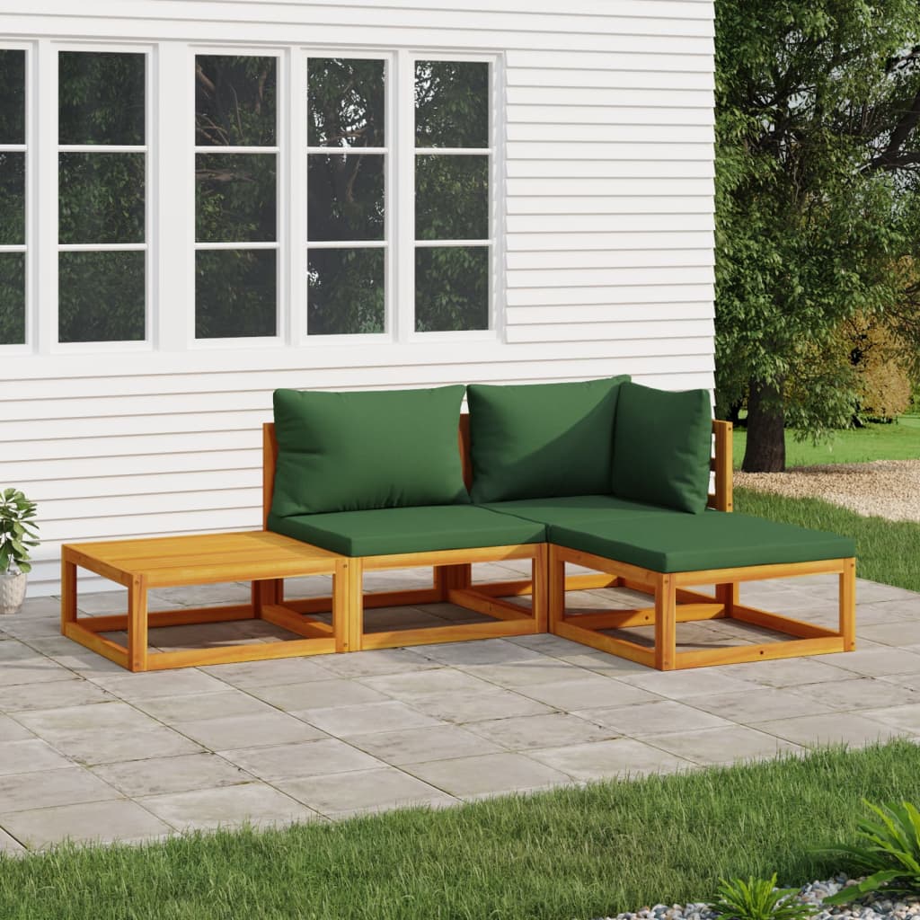 vidaXL 4-tlg. Garten-Lounge-Set mit Grünen Kissen Massivholz