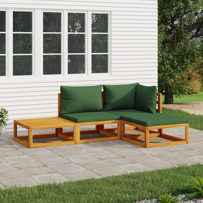 vidaXL 4-tlg. Garten-Lounge-Set mit Grünen Kissen Massivholz