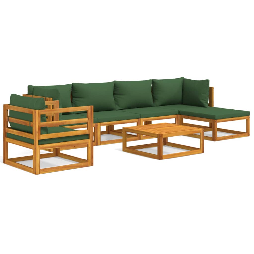 vidaXL 7-tlg. Garten-Lounge-Set mit Grünen Kissen Massivholz