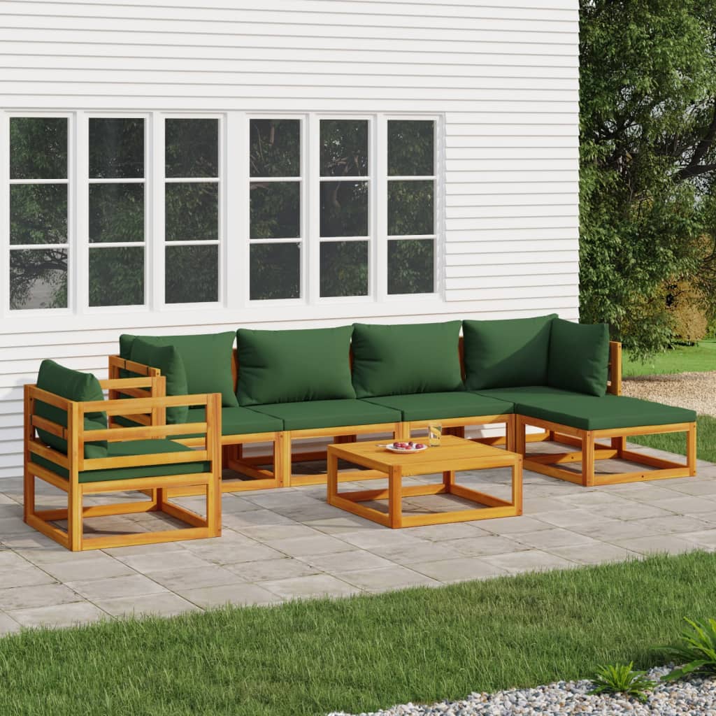 vidaXL 7-tlg. Garten-Lounge-Set mit Grünen Kissen Massivholz