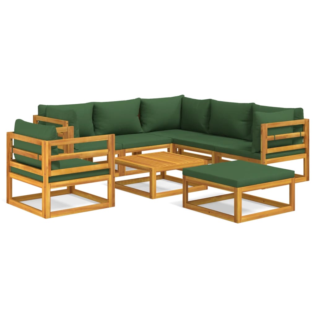vidaXL 8-tlg. Garten-Lounge-Set mit Grünen Kissen Massivholz