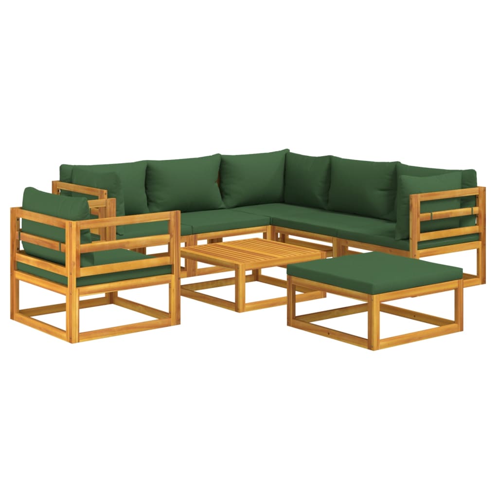 vidaXL 8-tlg. Garten-Lounge-Set mit Grünen Kissen Massivholz