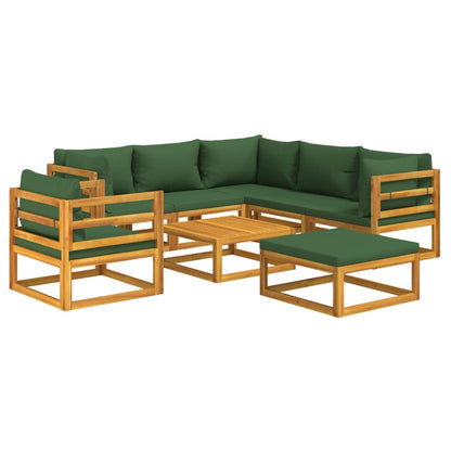 vidaXL 8-tlg. Garten-Lounge-Set mit Grünen Kissen Massivholz
