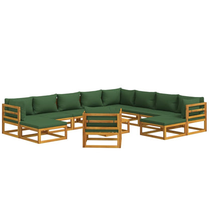 vidaXL 12-tlg. Garten-Lounge-Set mit Grünen Kissen Massivholz