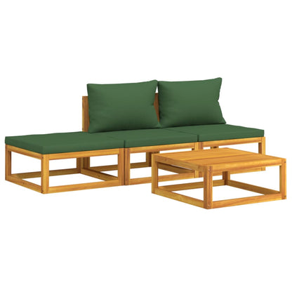 vidaXL 4-tlg. Garten-Lounge-Set mit Grünen Kissen Massivholz