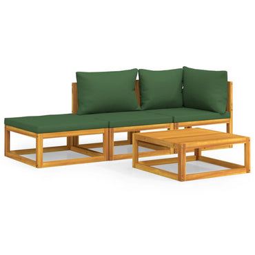 vidaXL 4-tlg. Garten-Lounge-Set mit Grünen Kissen Massivholz